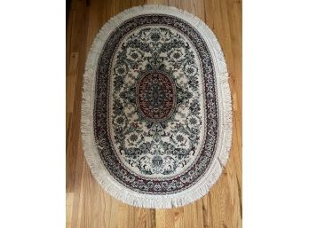 Oval Fringed Oriental Style Wool Rug