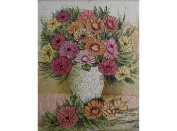 Original Vintage Textured Floral Painting On Canvas, Signed