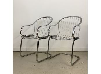 Pair Vintage Chrome Chairs Gaston Rinaldi