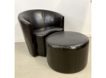 Rolling Leather Armchair With Ottoman