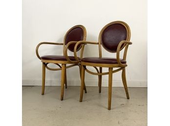 Pair Of Burgundy Chairs With Wooden Frames