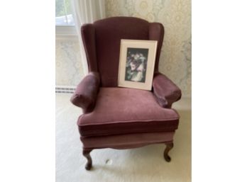 Vintage Wingback Plum Chair And Photograph