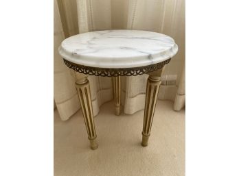 Vintage Wood Marble And Brass Accent Table