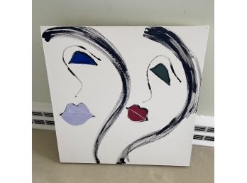 Abstract Faces With Lips On Canvas