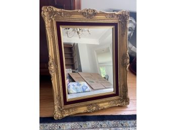 Ornate Antique Gold Mirror With Red Velvet Border