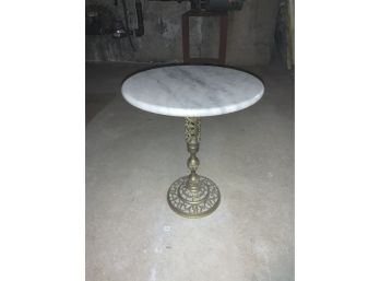 Small Antique Marble Top Accent Table With Brass Filigree