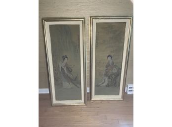 Pair Of Long Beautiful Vintage Asian Prints