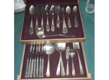 Vintage Silverplate Flatware With Wood Case