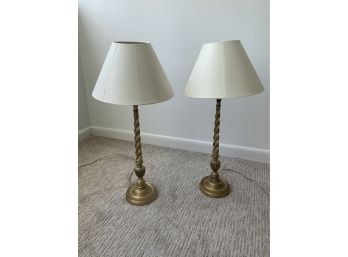 Pair Of Nice Wood Twisted Table Lamps