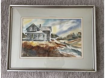 Framed Signed Watercolor House With Porch ~ A.J. DiSalvo ~