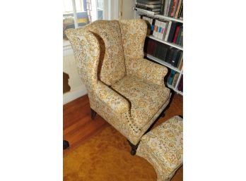 Winged Back Chair And Footrest 31'x39'x30' Solid, Light Floral Upholstered