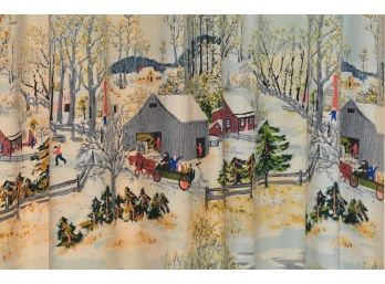 Grandma Moses Springtime On The Farm, 8 Lengths 42'x90', These Are Original, Fabric Lined, 4 Sets (2x)
