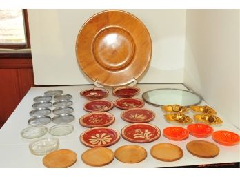 Plates Lot Hand Turned Wood Platter, Mini Mexico Ceramic, Silver Plate Mirror