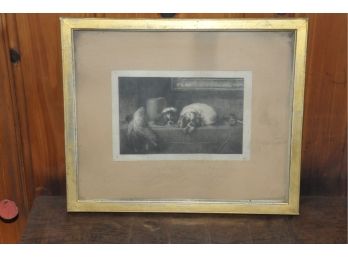 Edwin Landseer Cavalier's Pets 1800s Etching Engraving Discovered In The Attic Of The Home