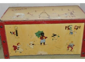 Toy Chest Vintage With Assortment Of Toys Many Well Loved And Played