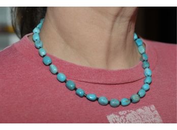 Turquoise Silver Necklace From Southwest Native American Made Jewelry  18'