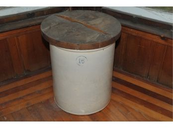 Crock Stoneware 15gal With Wood Lid 16.5'x21' Nice Few Hairlines