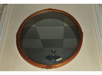 Antique Round Wood Frame Golden Mirror 26'