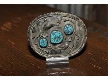 Sterling Silver Buckle Chunky Signed RM 2.67 Oz 3.5'x2.8' Southwest Native American Made