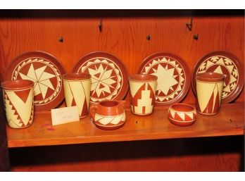 Pine Ridge Potter By Woody War Club Set Cups Plates Creamer Sugar Bowl