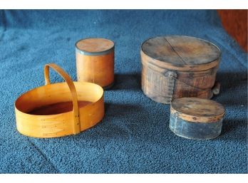 Early Wood Lot Shaker Basket 11'x8'x7', Handled Pantry Box 11'x6'x5'