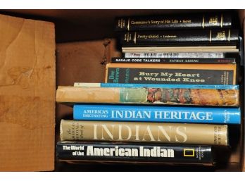 Two Boxes Native American Books Collection, The North American Indian In Photographs, Bury My Heart At Wounded