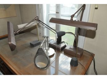 Dazor Floating Fixture Drafting Desk Lamps (pair) Model P-2324 Magnifier And Two Others