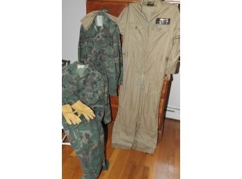 Navy Flight Suit USN Leather Gloves Camo Hot Weather Summer Flying Suit, USMC Camouflage (2x) Top And Pants