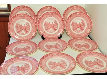 Unusually Large Wedgwood Collection Of Plates The Chapel At Bates College 10.5' Made In Etruria England