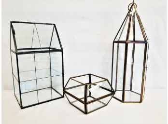Three Various Size Glass Terrariums
