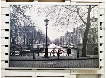 Large Framed Print 'Old Bicycle By The Singel Canal' Amsterdam Netherlands