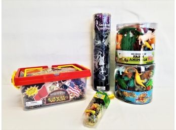 Five Child's Plastic Figurine Playsets - Civil War, Farm Animals, Fantasy & Dinosaurs