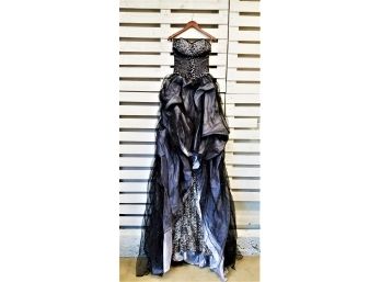 Black & Silver Strapless Cut Hi/low Formal Evening Gown  Size 6-8