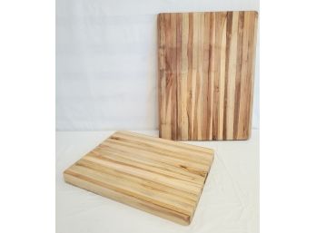 Two Heavy Large And Medium Teak Wood Cutting Boards With Water Stains
