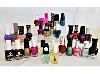 Colorful Selection Of Twenty Five Partially Full Bottles Of Nail Polish