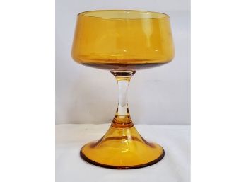 Vintage Mid Century Butterscotch & Clear Blown Glass Pedestal Candy Dish