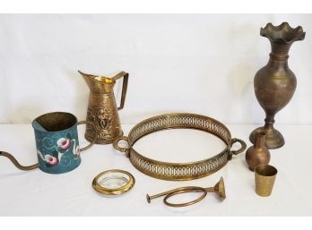 Vintage Decorative Brass, Watering Can, Vase, Mini Bugle And More