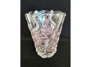 Vintage Glass Vase With Flashed Pink Daisies
