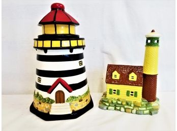 Ceramic Lighthouse Cookie Jar & Hand Painted Ceramic Lighthouse Sculpture