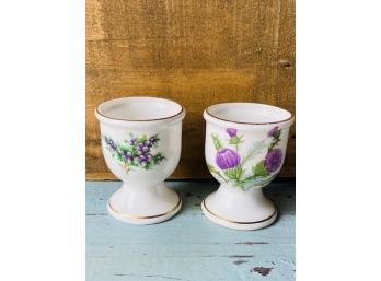 Pair Of Souvenir Of Scotland Egg Cups Depicting Thistle Flower