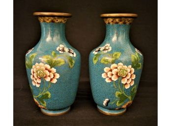 Pair Of Brass Blue Vase