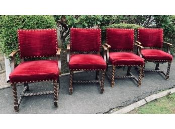 Set Of 4 Vintage 19th Century French Renaissance Reproduction Arm Chairs By Shelby Williams Industries