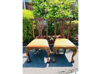 Pair Of Baker Style Carved Side Chairs