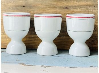 Set Of 3 Diner Style Egg Cups With Red & Green Stripes