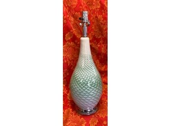 Modern Green And White Swirled Art Glass Bottle Style Table Lamp On Silvertone Base.