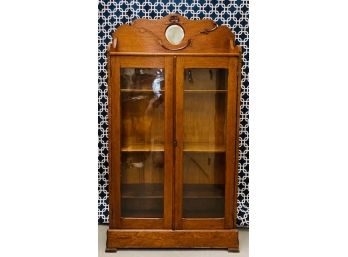 Antique Oak Breakfront Glass Door Bookcase/cabinet