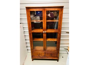 2 Door Cherry Wood Glass Front Cabinet