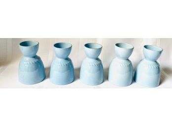 Set Of 5 Vintage Pale Blue Egg Cups