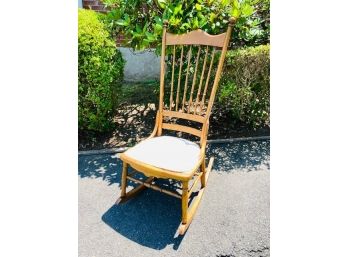 Vintage Wooden Rocker With Upholstered Seat Pad.