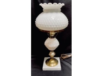 Vintage Milk Glass Daisy And Button Hurricane Style Lamp With Hobnail Shade